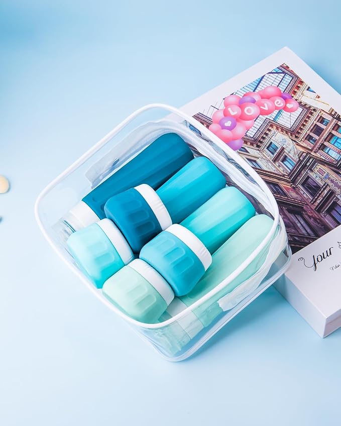 Travel Bottles for Toiletries, 10 Pack, TSA Approved, 3oz/90ml Silicone, Leak Proof, Wide Mouth, Reusable, Travel, Vacation, Plane Trip, Camp