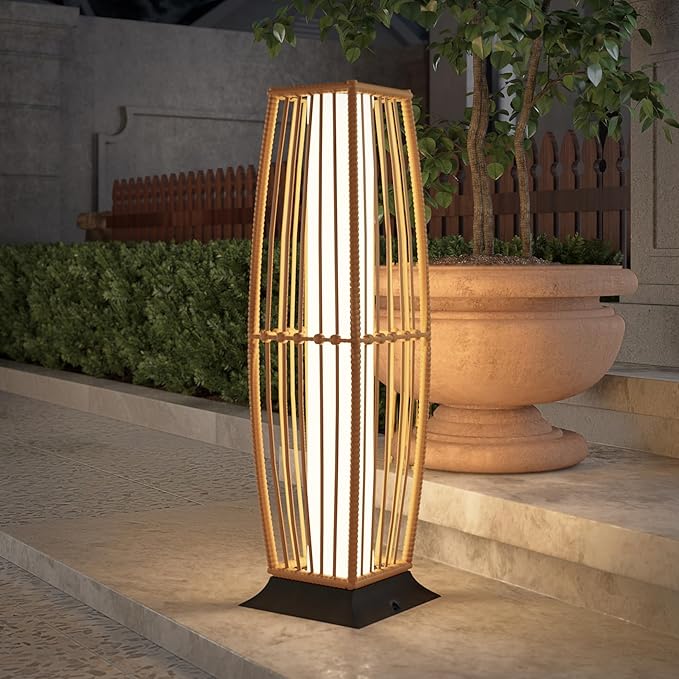 Grand patio Outdoor Floor Lamp Solar Powered Lantern Waterproof Wicker Boho Deck Lights for Garden Porch Decor, Large Taurus