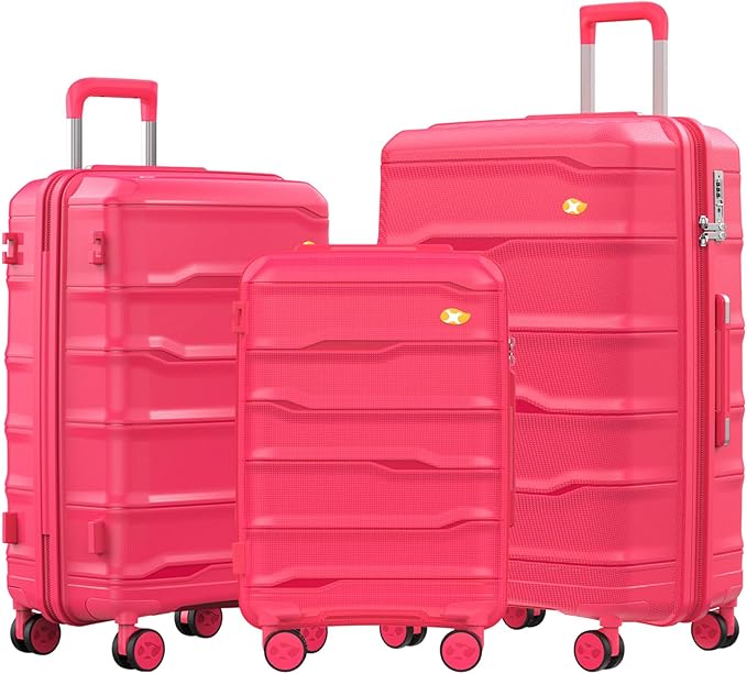 Luggage Sets 3 Piece, Hard Shell Luggage Sets with Spinner Wheels, PP Lightweight & Durable Suitcases with TSA Lock, Hardside Travel Suitcase Sets (20/24/28 inch), Red