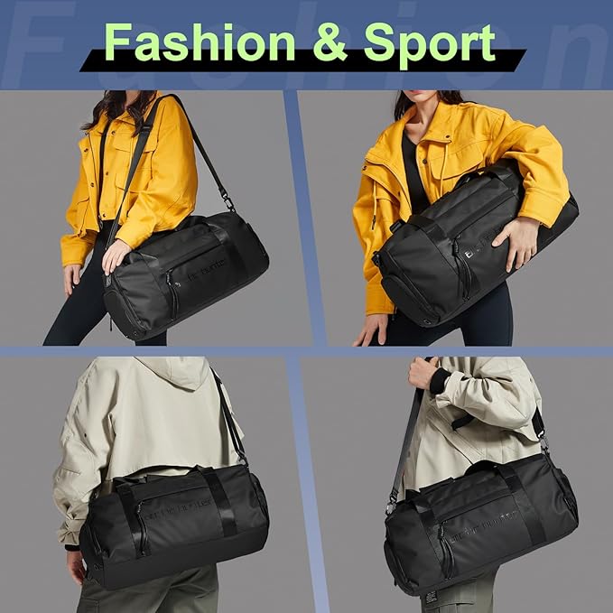 Small Gym Bag Duffel Bag for Men Women with Shoe Compartment Ideal for Sports,Travel,and Overnight Trips, Athletic Gear Workout Weekender Bags, Black