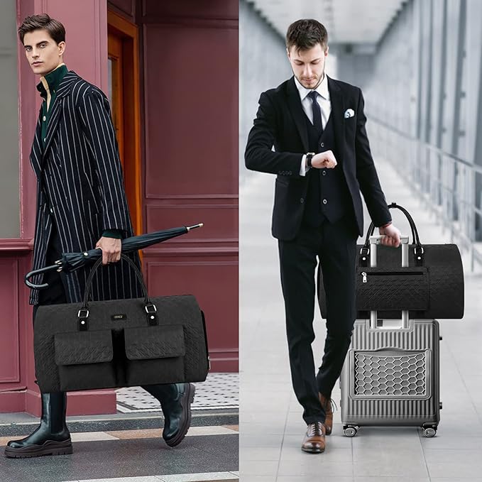 Garment Bag for Travel With Toiletry Bag Convertible Carry On Weekender Bag Large Travel Duffel Bags for Women 2 in 1 Hanging Suitcase Suit Travel Bags for Women & Men 3pcs Set (G-Black)