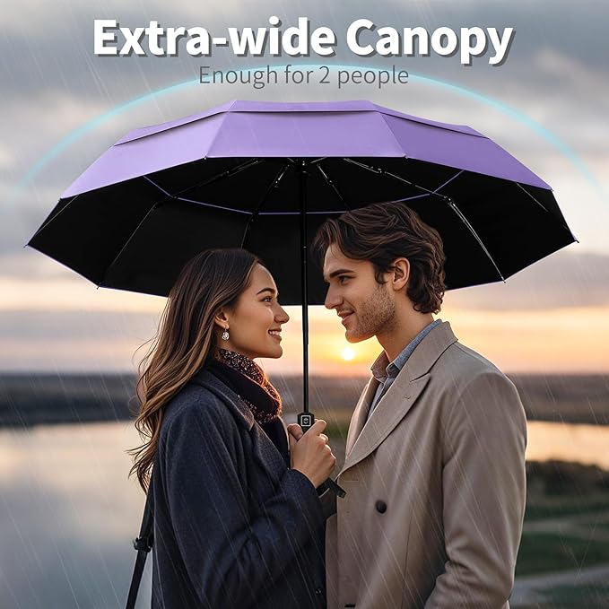 Seniny Windproof Travel Umbrella, Double Vented Canopy Large Umbrellas for Rain, Automatic Compact Umbrella for Car Backpack, Portable Pocket UV Umbrellas for Sun Protection Walking, Lightweight