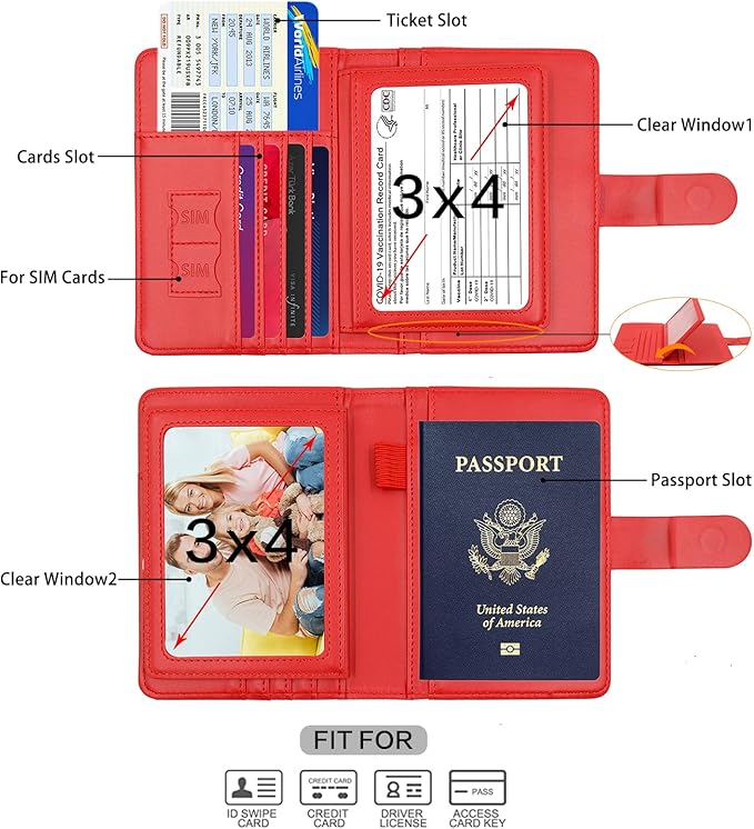 Melsbrinna Rfid Passport Holder for Travel women/Men, Cute Passport Wallet Rfid Blocking Card Slots, Rfid Passport Cover/CaseTravel Wallet, Passport Book Holder (1, Red2)