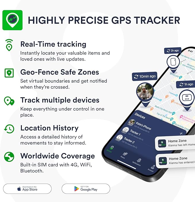 GPS Tracker for Vehicles with Magnet– 4G LTE Real-Time Location Device with App, Built-in SIM, 14-Day Battery – Anti-Theft GPS Tracker for Car, Motorcycle, Scooter, Bike - 4-Mo Subscription Incl