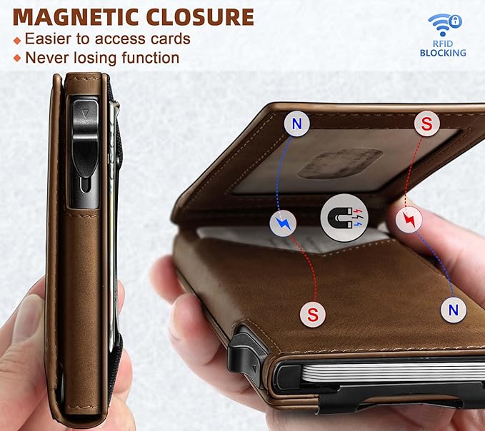 BULLIANT Men Wallet,Money Clip Wallet Slim For Gift Men 9Cards-Metal Credit Card Case in Magnetic Leather Flip
