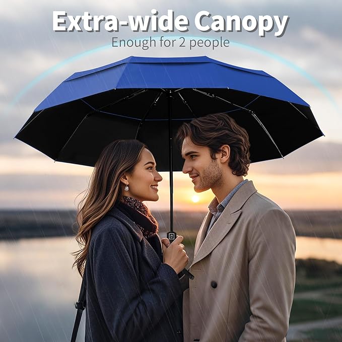 Seniny Windproof Travel Umbrella, Double Vented Canopy Large Umbrellas for Rain, Automatic Compact Umbrella for Car Backpack, Portable Pocket UV Umbrellas for Sun Protection Walking, Lightweight
