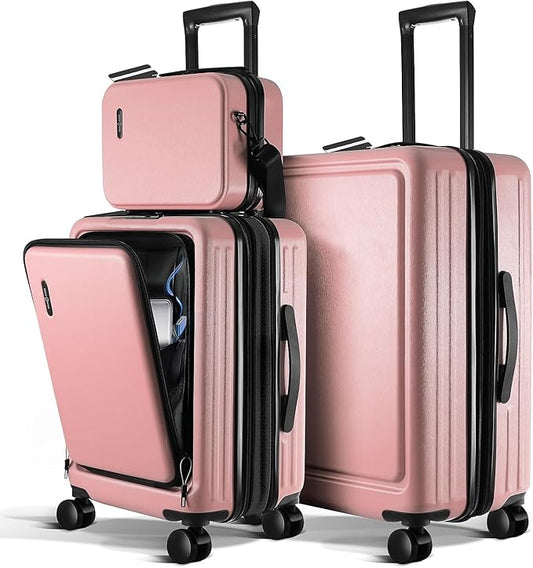 Luggage Sets 3 Piece, 22 Inch Carry on Luggage and 28 Inch Suitcases with Wheels Spinner, Durable Hard Shell Suitcase Set, Expandable Travel Suitcase, Pink