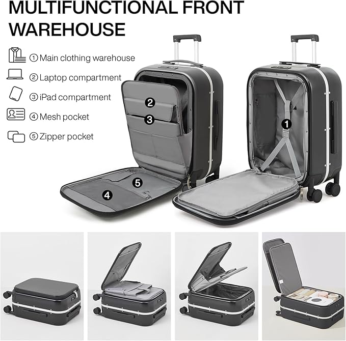 mixi Luggage Suitcase with Spinner Wheels, 24'' Checked Travel Luggage Aluminum Frame PC Hardside with TSA Lock & Cover - Rock Gray