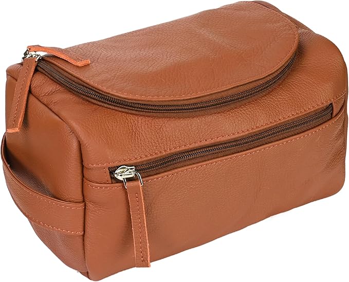 ELIZO Premium REAL Leather Toiletry Bag for Men Dopp Kitt Hanging Mens Toiletry Large TSA Toiletries Bag Shaving Grooming Bag Organizer Espresso (Tuscan, Large)