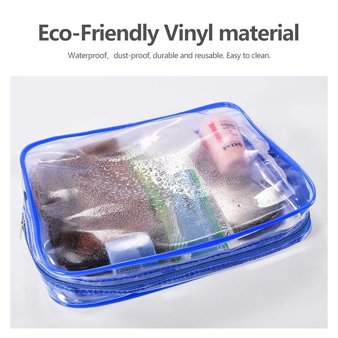 6Pcs Crystal Clear PVC Travel Toiletry Bag Kit for Women Men, Waterproof Vinyl Packing Organizer Storage Bags with Zipper Handle Straps, Cosmetic Pouch Carry on Airport Airline Compliant Bag Handbag