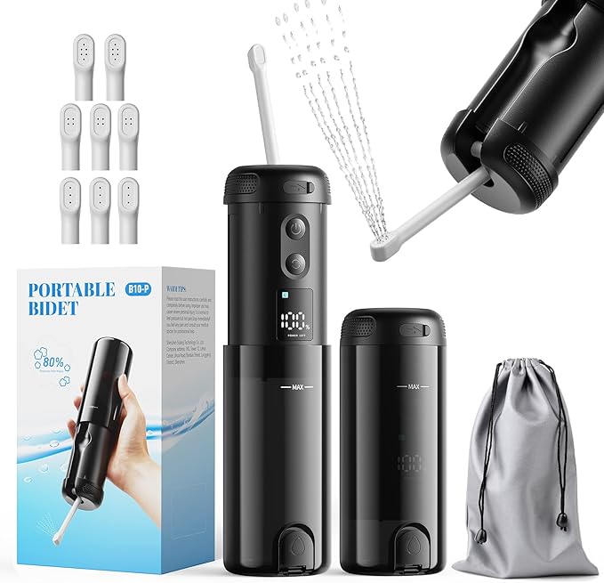 Peri Bottle for Postpartum Care-250ml Portable Bidet for Travel with 5 Sprayer Modes, 2000mAh Rechargeable Electric Bidet with 8 Replaceable Nozzles for Perineal Care & Post-Surgery Care (Black)