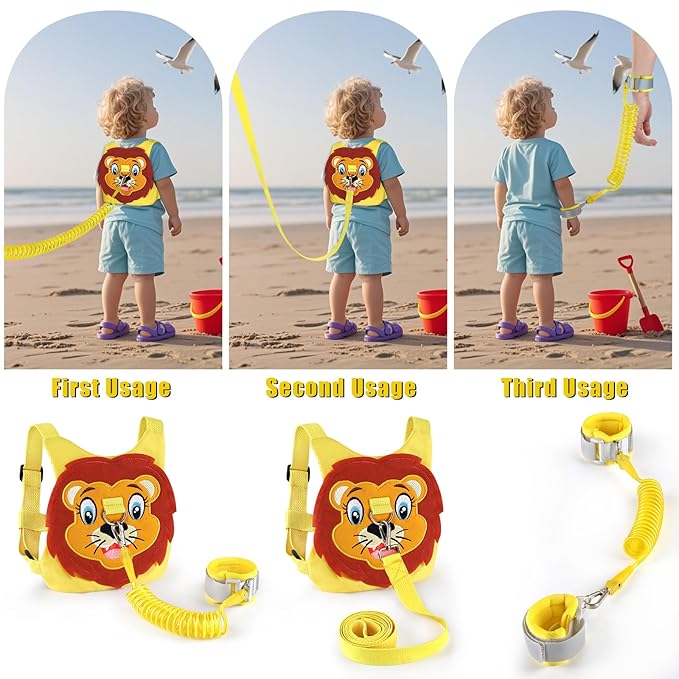 Toddlers Leash + Anti Lost Wrist Link Child Kids Safety Harness Kids Walking Wristband Assistant Strap Belt for Boys Pink Christmas Gift (Yellow)