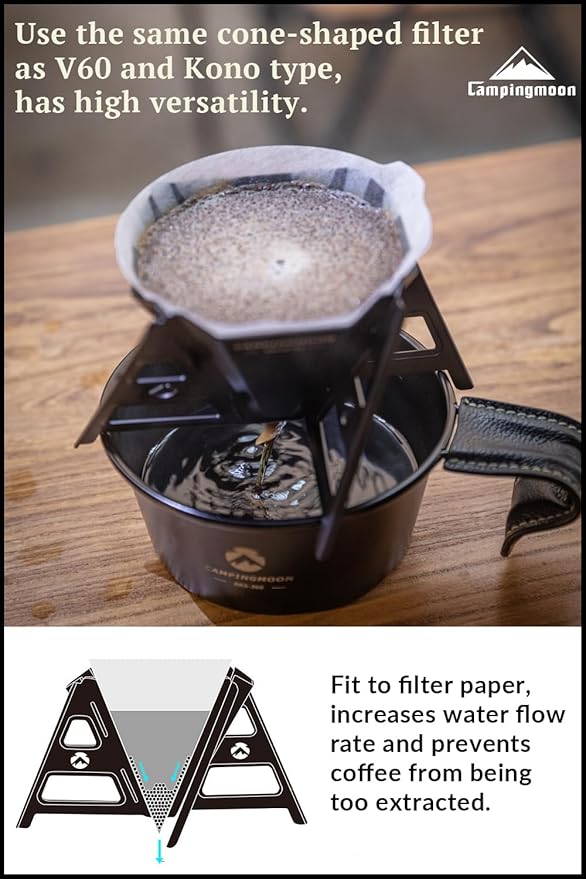 CAMPINGMOON Collapsible Coffee Dripper Pour Over Camping Outdoor 304 Stainless Steel Black BKCOF-01