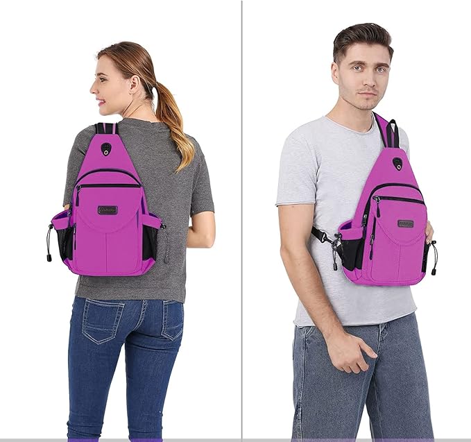 MOSISO Sling Backpack,Canvas Crossbody Hiking Daypack Bag with Anti-theft Pocket, Rose Red