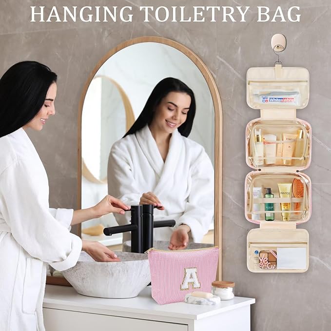 YOOLIFE Hanging Toiletry Bag for Women - Initial Travel Toiletry Bag, Large Capacity Personalized Toiletry Bag for Traveling Women, Travel Essentials Travel Toiletry Bag, Travel Gifts for Women