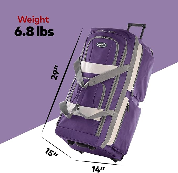Olympia U.S.A. 29 inch Jumbo Size 8 Pockets Wheeled Rolling Duffel Bag Water Resistant Luggage Lightweight Travel Suitcase with Retractable Handle