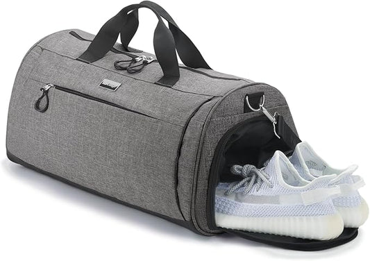 TOPDesign Gym Bag for Women & Men, Unisex Duffel Bag with Shoe Compartment & Wet Pocket for Travel Sports Gym (L Textured Grey)