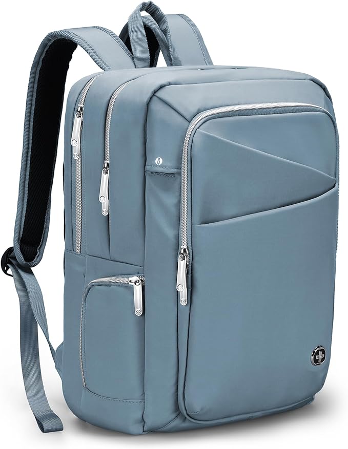 Swissdigital Design Women's Backpack for Work/Travel/Leisure with USB Charging Port, Water Bottle Holder, Separate Sunglass Pocket - Fits 15.6 inch Laptop,Blue | KATY ROSE