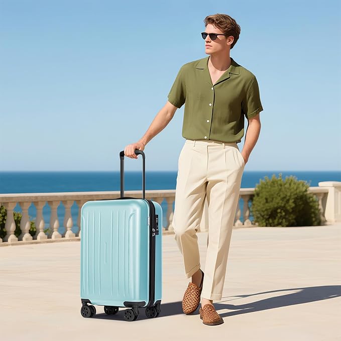 KYME Suitcase Hardshell With Double Spinner Wheels, PC+ABS TSA Lock Travel Luggage (Mint Green, 20" Carry On)