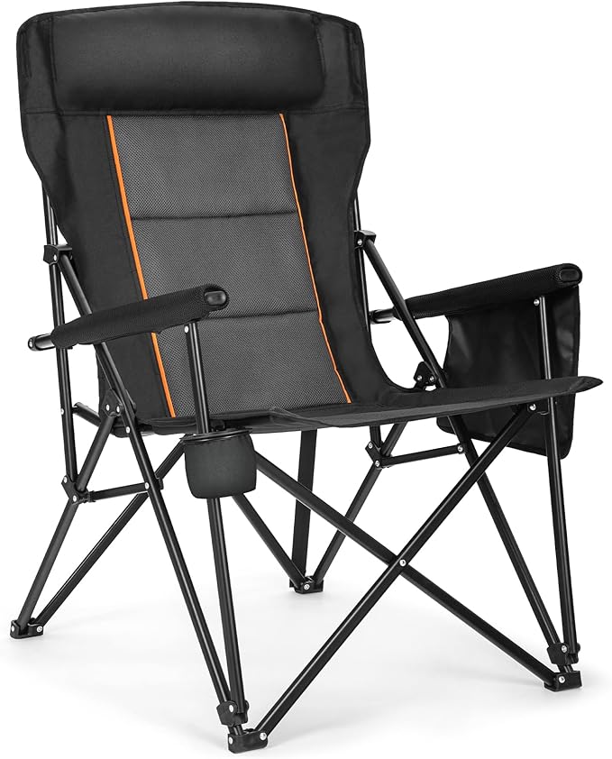 ALPHA CAMP Heavy Duty High Back Camping Chairs with Cup Holder Oversized Folding Chair Outdoor Chair with Headrest,Lawn with Side Pocket for Lawn, Sports and Fishing, 500lbs