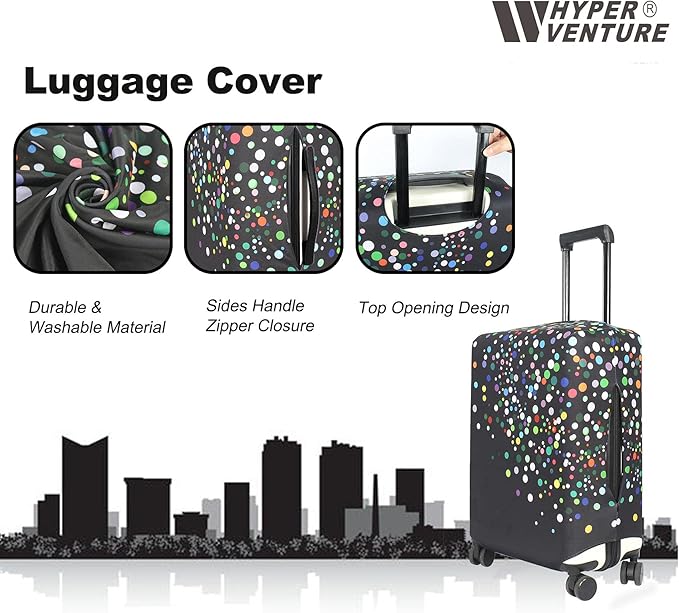 HYPER VENTURE Washable Luggage Cover - Fashion Suitcase Protector Fits 31-32 Inch Luggage (Color Dots, XL)