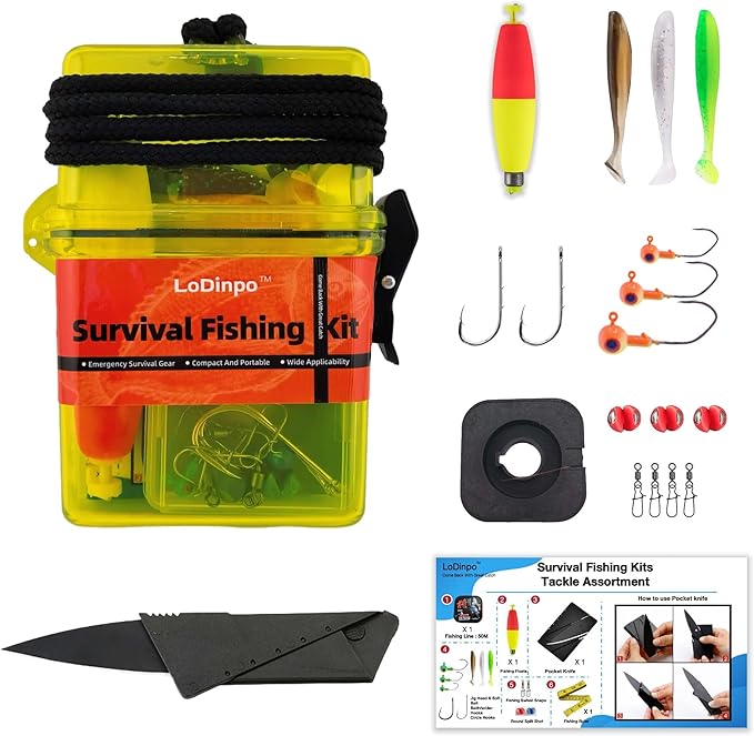 Mini Survival Fishing Kit Small Emergency Fishing Gear Box Pocket Fishing Tackle Travel Fishing Shoebox Surf Survivalist Fishing Accessories Pack Gifts for Fishing Starter Men
