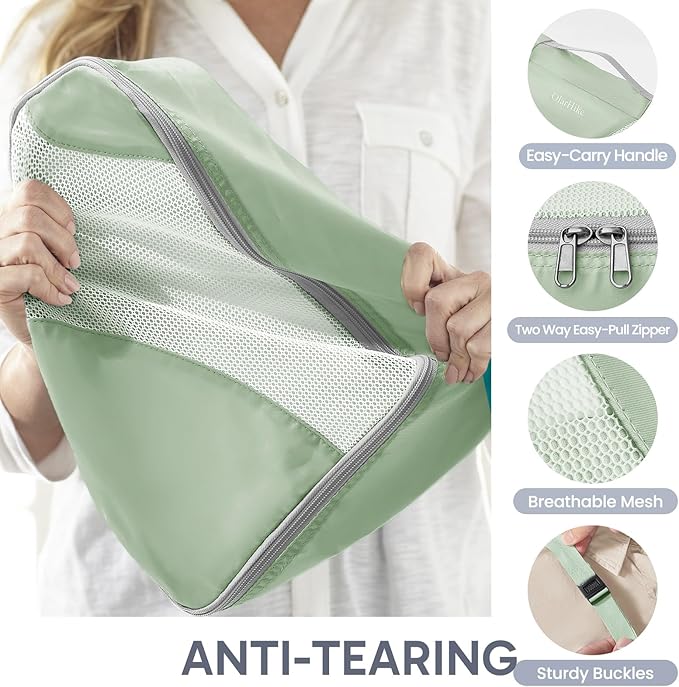 ALL INCLUDED 10 Set Durable Packing Cubes for Suitcases,OlarHike Essentials for Travel,UPGRADED Anti-Tear Stitching, NEW Improved Luggage Packing Organizers for Travel Accessories, Matcha Green