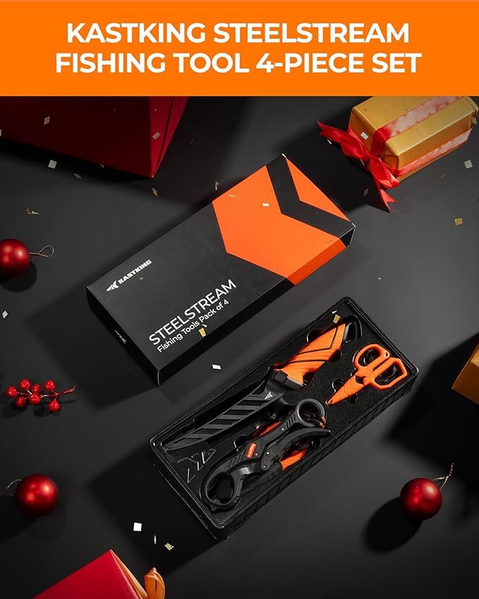 KastKing SteelStream Fishing Tool Set, Fishing Gear - Corrosion Resistant Fishing Pliers, Fillet Knife, Fishing Scissors, Fish Lip Gripper, Multi-Functional Jaw, Fishing Gifts for Men