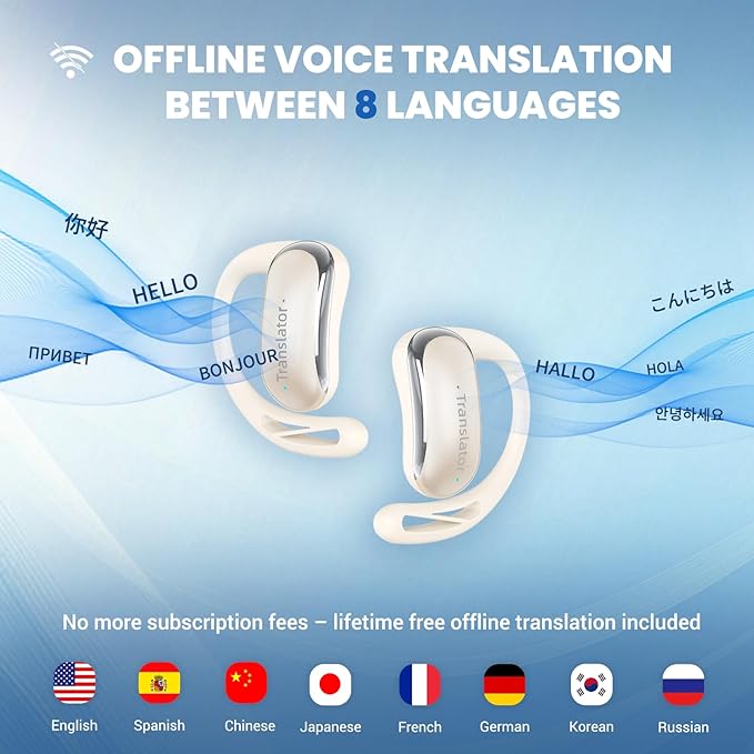 AI Translator Earbuds Translation Earbuds Real-Time 98% Accuracy 0.5s Response |Lifetime Free Offline Translation(8 Languages) & Online Translation(144 Languages) AF56 Beige