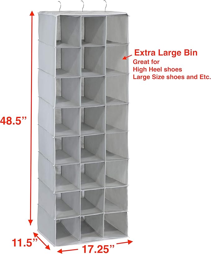 Simple Houseware Hanging Closet Organizers 24 Section Shoe Shelves, Gray