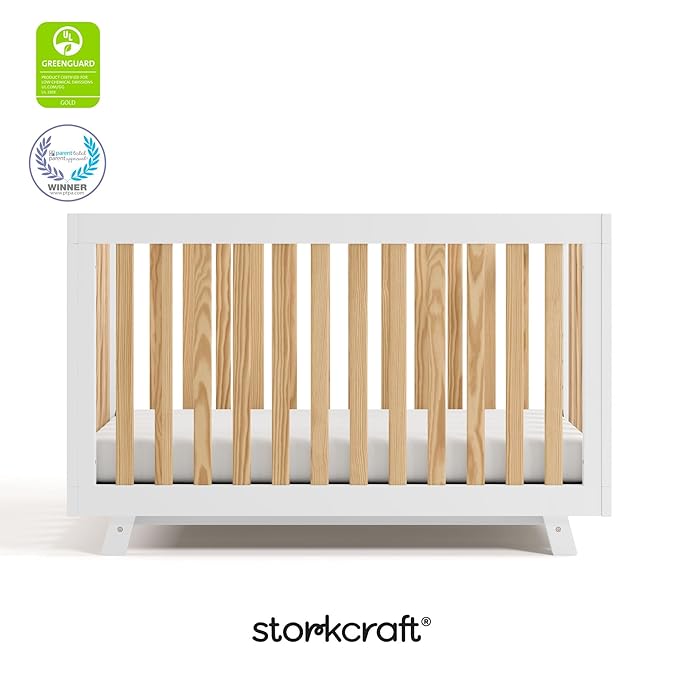 Storkcraft Beckett Grow-with-Me Convertible Crib (Natural & White) – GREENGUARD Gold Certified, Converts to Toddler Bed & Daybed, Fits Standard Crib Mattress, Easy-to-Assemble