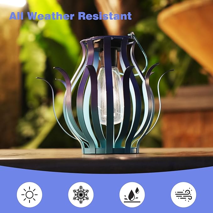 Solar Lanterns Outdoor Waterproof Hanging Lanterns as Birthdays Gifts for Women Mom Grandma Metal Garden Decor for Outside Solar Lights for Yard, Patio, Lawn, Porch, Backyard (Gradient Blue)