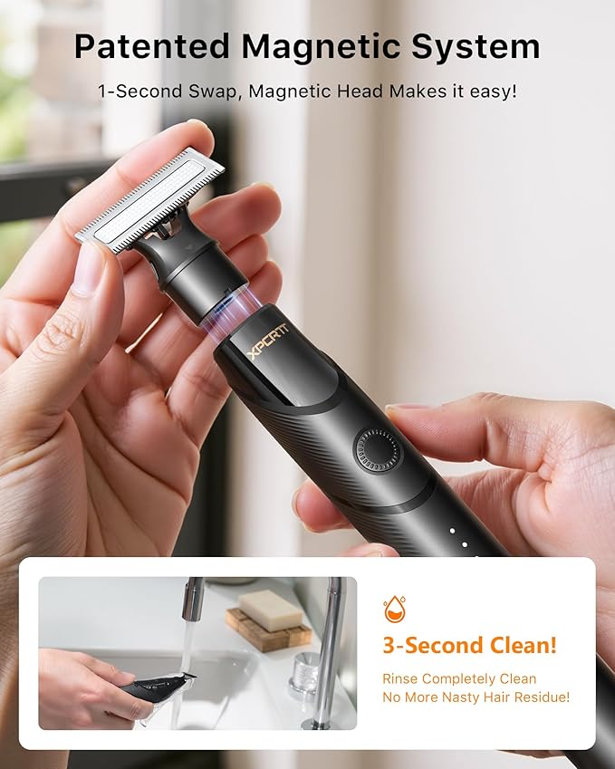 [2025 Upgraded Beard & Body Hair Trimmer for Men [All-in-One] USB-C Fast Charging, Groin & Ball Hair Painless Electric Shaver, Travel Razors, Waterproof Wet/Dry Groomer, Black(Lite)