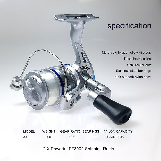 Fishing Rod Reel Combo - 2PCS 6.89ft Collapsible Rods 2PCS Spinning Reels Lures Set Fishing Pliers Carrier Bag for Travel Saltwater Freshwater Fishing Telescopic Fishing Pole Kit