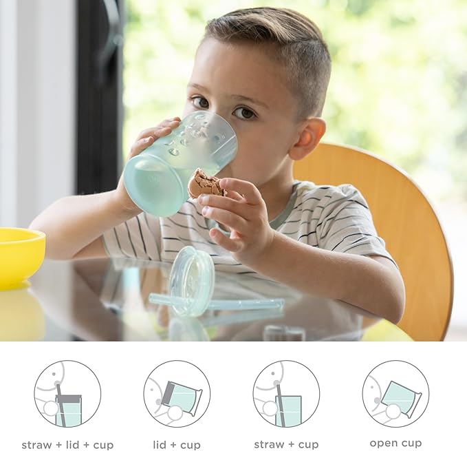 Olababy Clear View Silicone Training Cup with Straw Lid | Toddler Sippy Trainer 12mo+ | Unbreakable Water Drinking Cups for Kids 2yr+ | Baby Led Weaning & Feeding Supplies (Lilac, 9 oz)