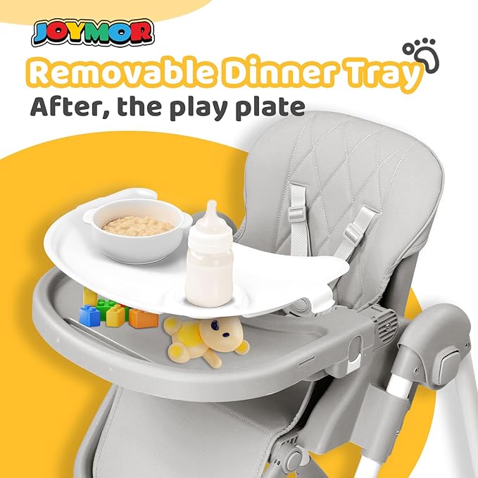 JOYMOR Foldable Baby High Chair, 4 in 1 Convertible Highchair for Eating, Height Adjustble and Multiple Recline, Compact Foldable Design for Easy Storage (Gray)