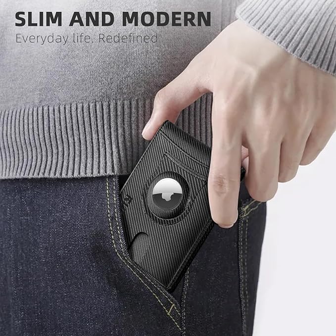 RUNBOX AirTag-Wallet-Mens-Slim-RFID Blocking Wallets Leather with Bill Compartment Air Tag Bifold Card Holder Wallet Gifts for Men Dad