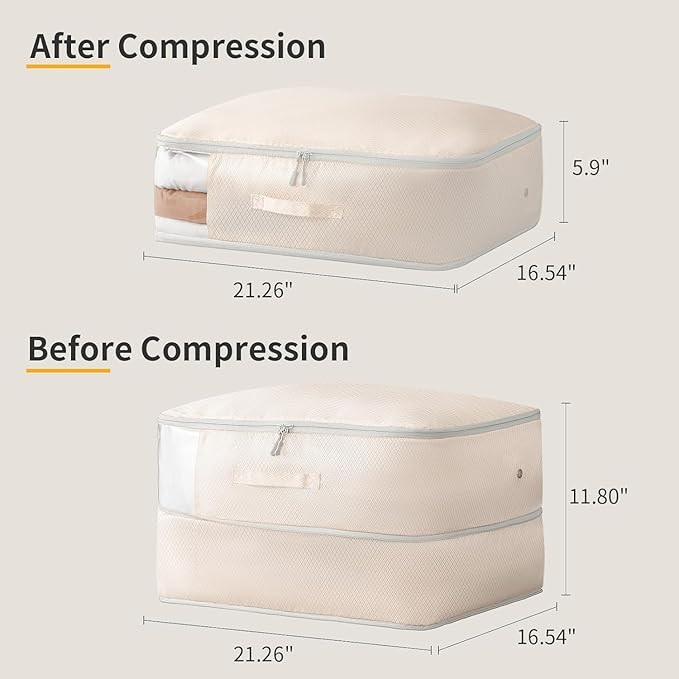 Comforter Storage Bag 66 L - 2 Pack Blanket Storage Organizer Compression Bags, Large Capacity Ultra Space Saving Self Organize for Bedding, Pillow, Duvet, Sheet Storage with Zipper Window