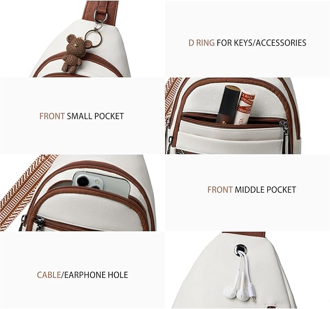 Sling Bag for Women Crossbody Bags Fanny Pack Sling Purse Backpack Vegan Leather Shoulder Bag Travel Anti Theft Beige