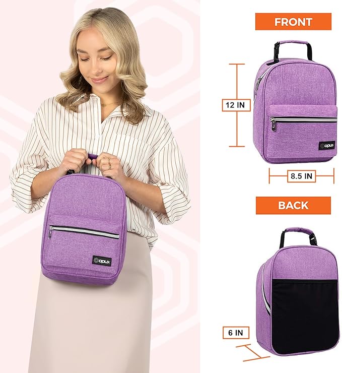 opux Lunch Box for Girls Boys Kids, Insulated Leakproof Lunch Bag, Reusable Teen Lunch Boxes for School, Medium Large lunchbox for Women Men Adult for Work with Front Back Pocket (Purple)