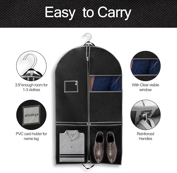 43" Garment Bag for Travel and Storage, Suit Bag with Duffle Design, Ideal for Hanging Clothes, Blazers, Dresses, Coats, and Wardrobes (1 Pack)