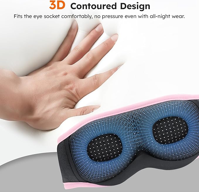 LC-dolida White Noise Sleep Mask, 3D Sleep Headphones with 16 Soothing Sounds, Bluetooth 5.4 Sleep Eye Mask with Timer, Total Blackout Sleeping Headphones for Side Sleeper(Pink)