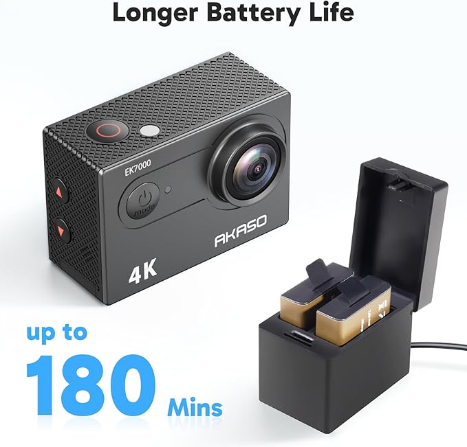 AKASO EK7000 4K30fps Action Camera - 131ft Waterproof Camera with EIS 4X Zoom Remote Control Ultra HD 20MP Underwater Camera with Accessories Kit