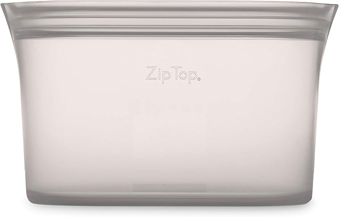 Zip Top Reusable Food Storage Bags | Large Dish [Gray] | Silicone Meal Prep Container | Microwave, Dishwasher and Freezer Safe | Made in the USA