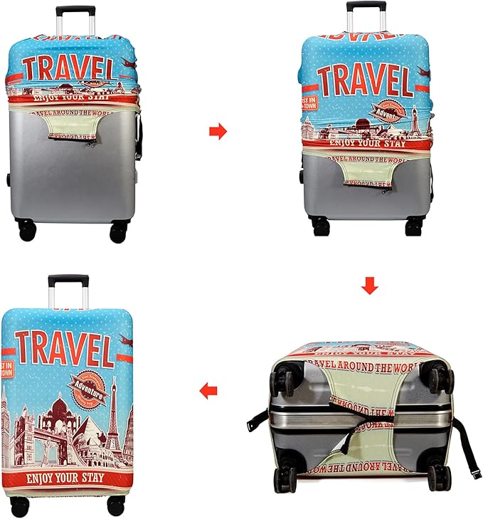WUJIAONIAO Travel Luggage Cover Baggage Suitcase Cover Protector Skins 18-32 Inch (Tourist Attraction A28, M (for 22-24 inch luggage))
