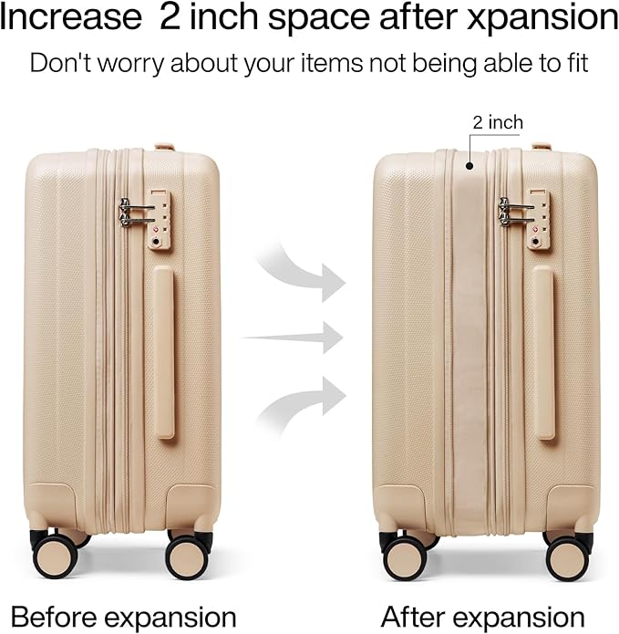 Hanke Expandable Hardshell Luggage Sets 3 piece Carry on Luggage with Wheels Suitcases Lightweight Checked Travel Luggage Rolling Large Suitcase Travel Luggage Bag Woman Men 20/24/29" Cuba Sand Pink