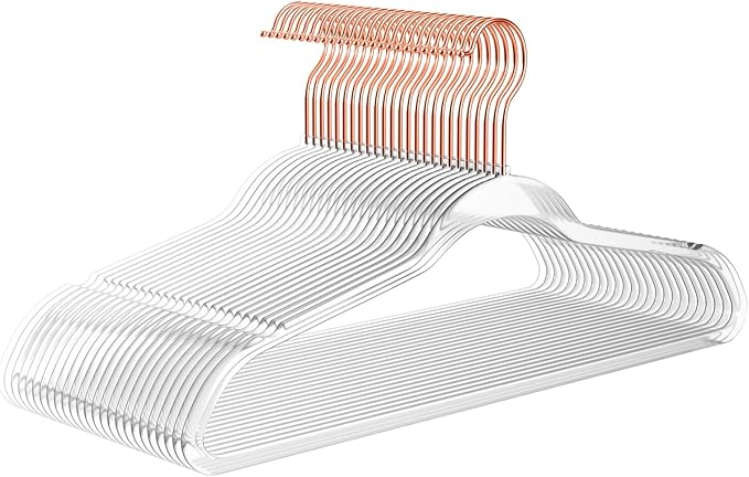 Premium Clear Invisible Acrylic Hangers,Crystal Plastic Hangers,Clear Hangers 50 Pack Ultra Slim & Space Saving Suit Hangers for Coats, Pants & Dress Clothes