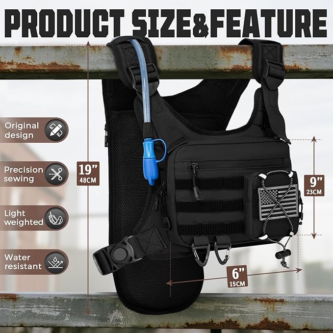 Hydration Vest（The design patent has been granted ）with 2L Water Bladder for Men and Women,Lightweight Adjustable Hydration Backpack,Reflective Running Hydration Chest Bag for Hiking Climbing Cycling