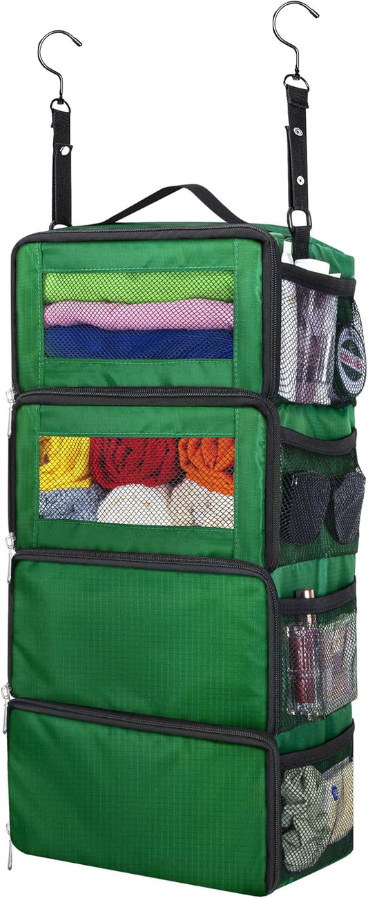 Hanging Travel Organizer, Carry on Luggage Suitcase Organizer, Travel Essentials Portable Travel Shelves Packing Cube for Travel Cruise Small,Green