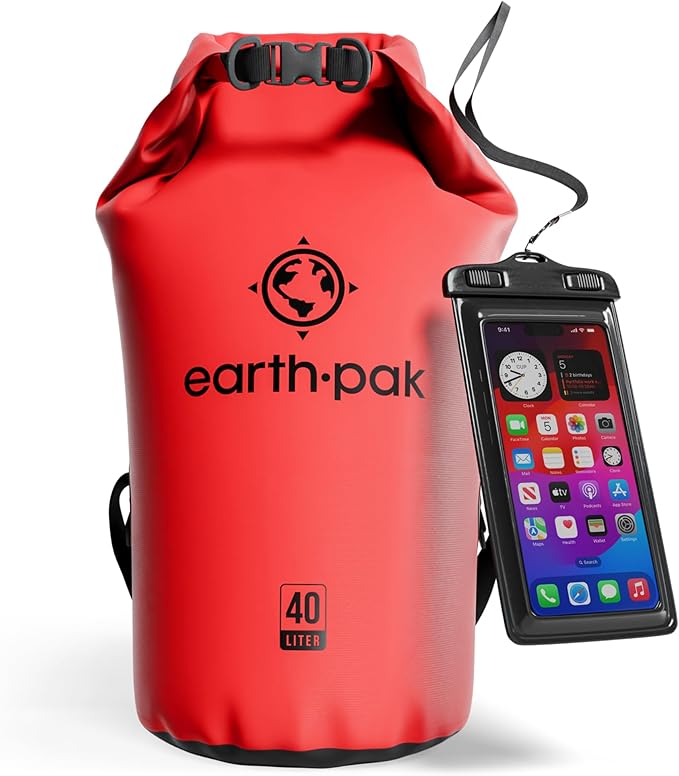 Earth Pak Waterproof Dry Bag - Roll Top Waterproof Backpack Sack Keeps Gear Dry for Kayak with Waterproof Phone Case